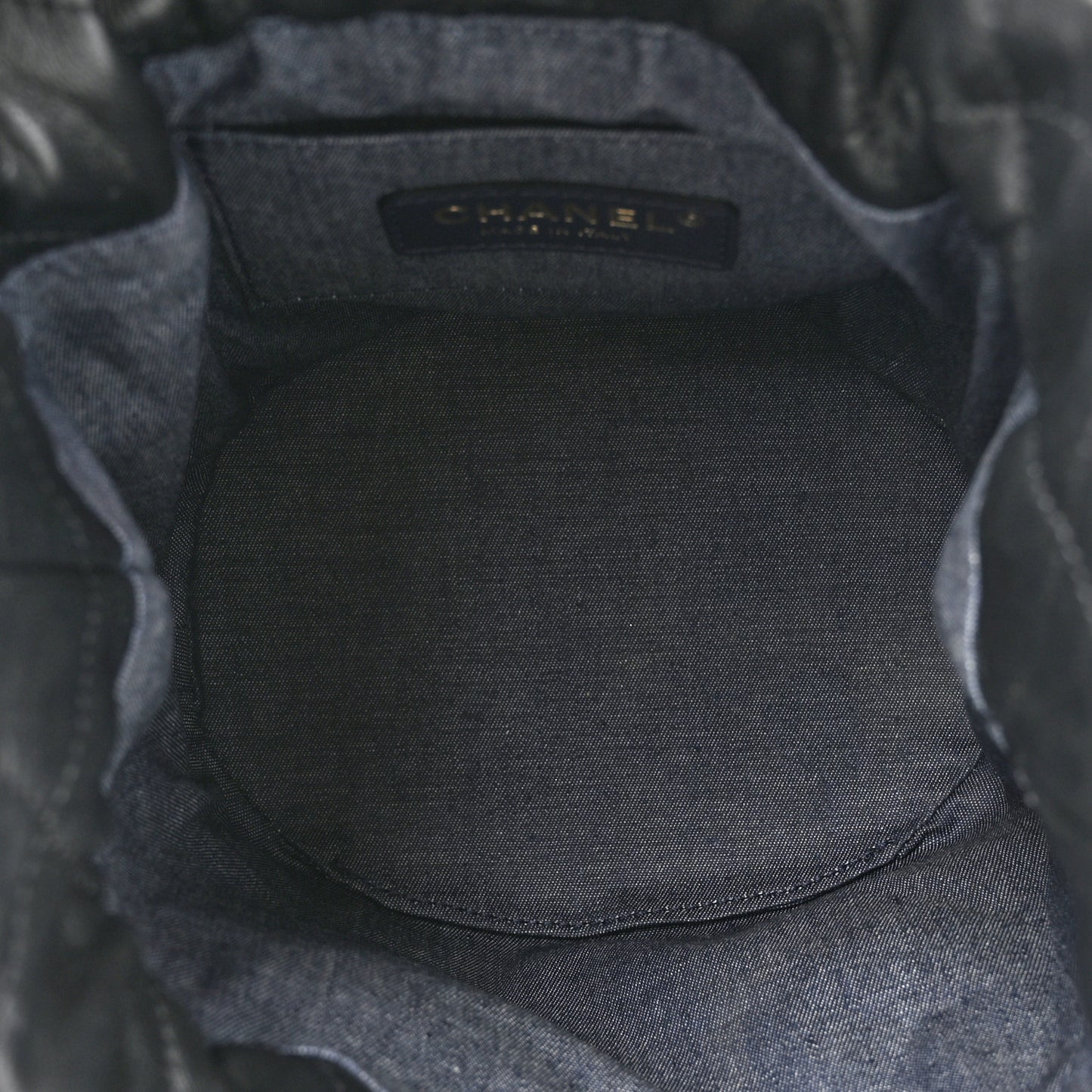 Shiny Lambskin Quilted Chain Is More Drawstring Bag Black