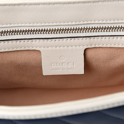 Gucci Vintage Effect Calfskin Matelasse Diagonal Small Torchon GG Marmont Shoulder Bag Blue Agata Mystic White 6 of 10