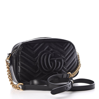 Gucci Calfskin Matelasse Small GG Marmont Chain Shoulder Bag Black 3 of 9