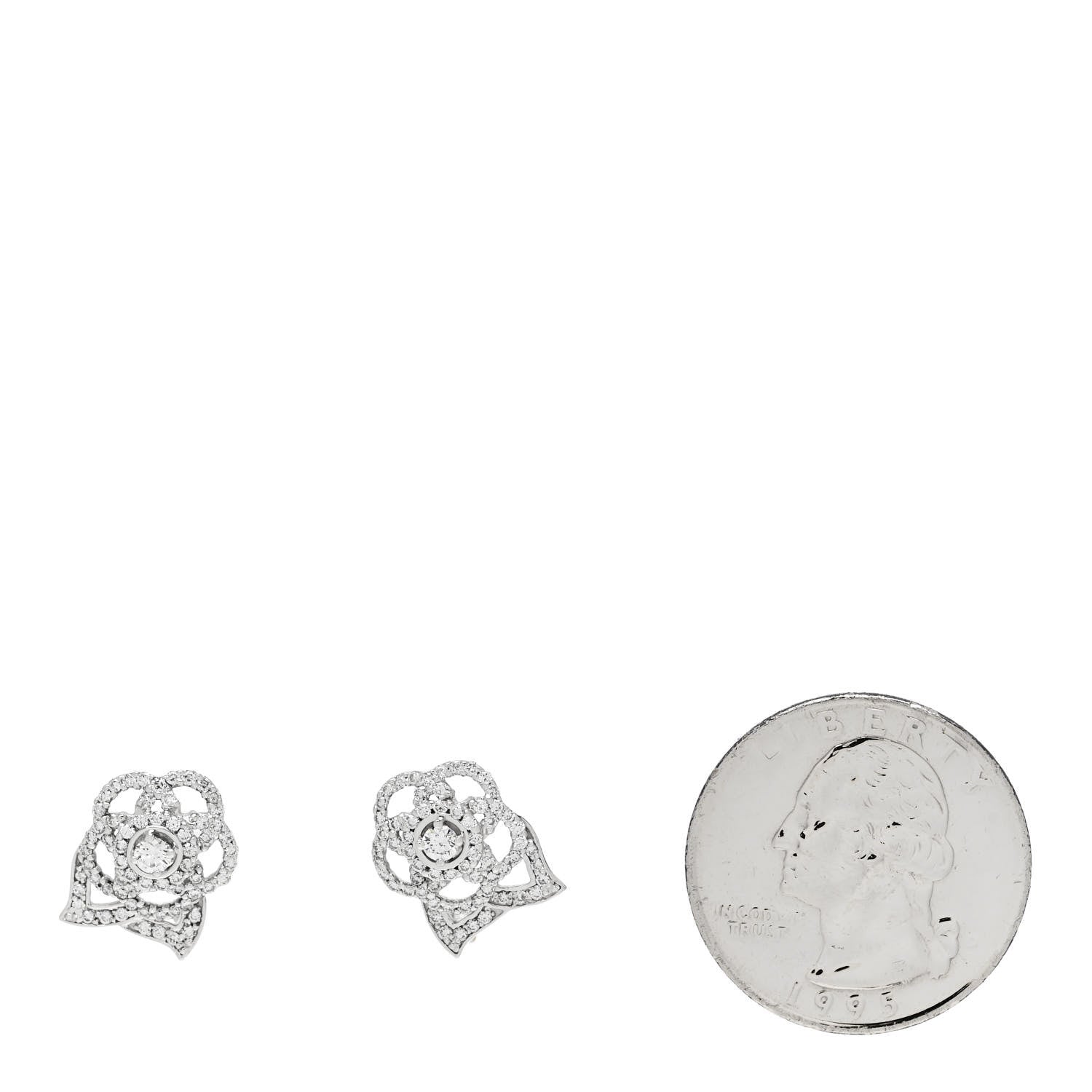 Chanel 18K White Gold Diamond Camelia Earrings 2 of 5