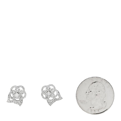 Chanel 18K White Gold Diamond Camelia Earrings 2 of 5