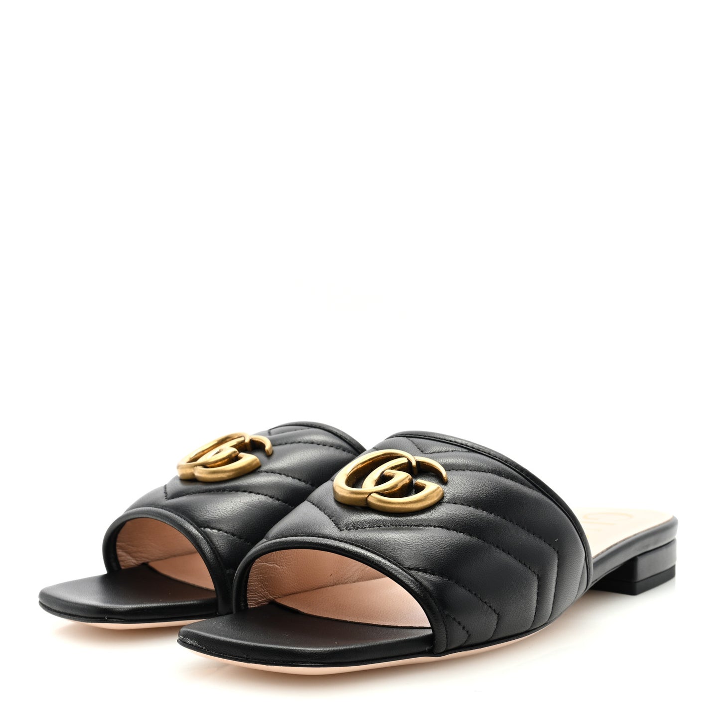 Nappa Matelasse GG Marmont Flat Slide Sandals 37.5 Black