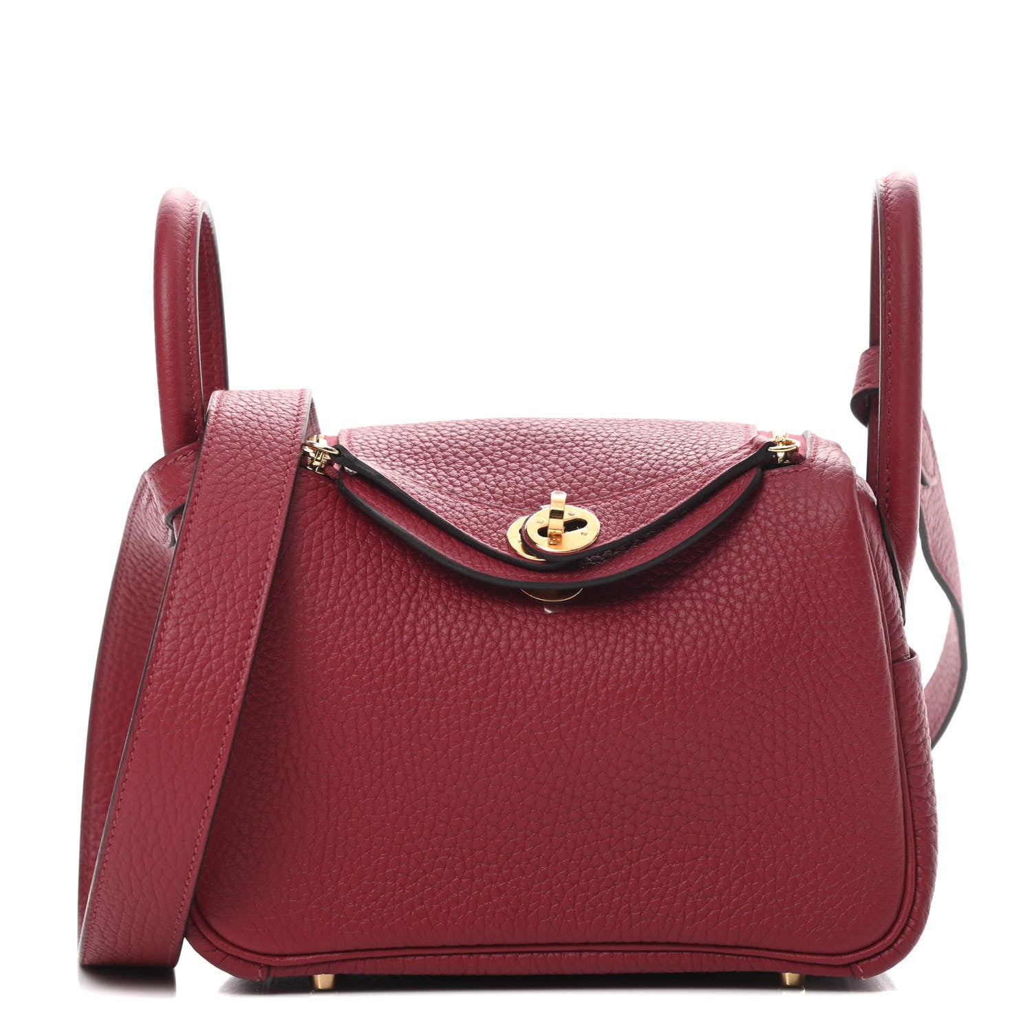 Hermes Taurillon Clemence Mini Lindy 20 Rouge Grenat 1 of 12