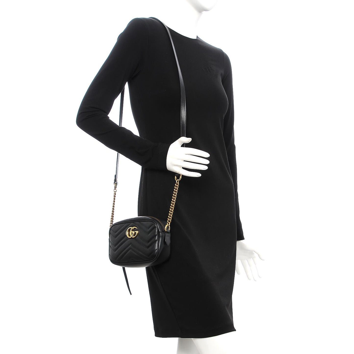 Calfskin Matelasse Mini GG Marmont Chain Shoulder Bag Black