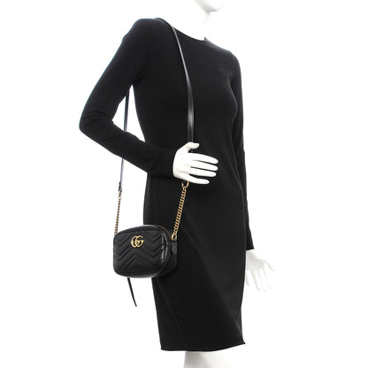 Gucci Calfskin Matelasse Mini GG Marmont Chain Shoulder Bag Black 2 of 10
