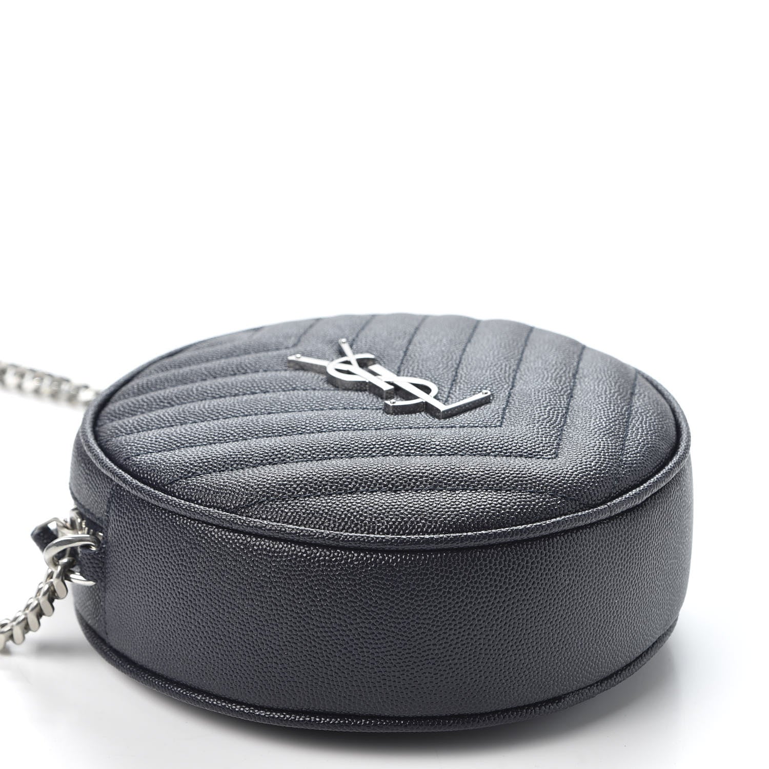 Saint Laurent Grain De Poudre Matelasse Chevron Quilted Round Vinyle Camera Bag Deep Marine 3 of 8