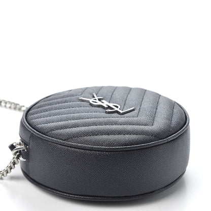Saint Laurent Grain De Poudre Matelasse Chevron Quilted Round Vinyle Camera Bag Deep Marine 3 of 8