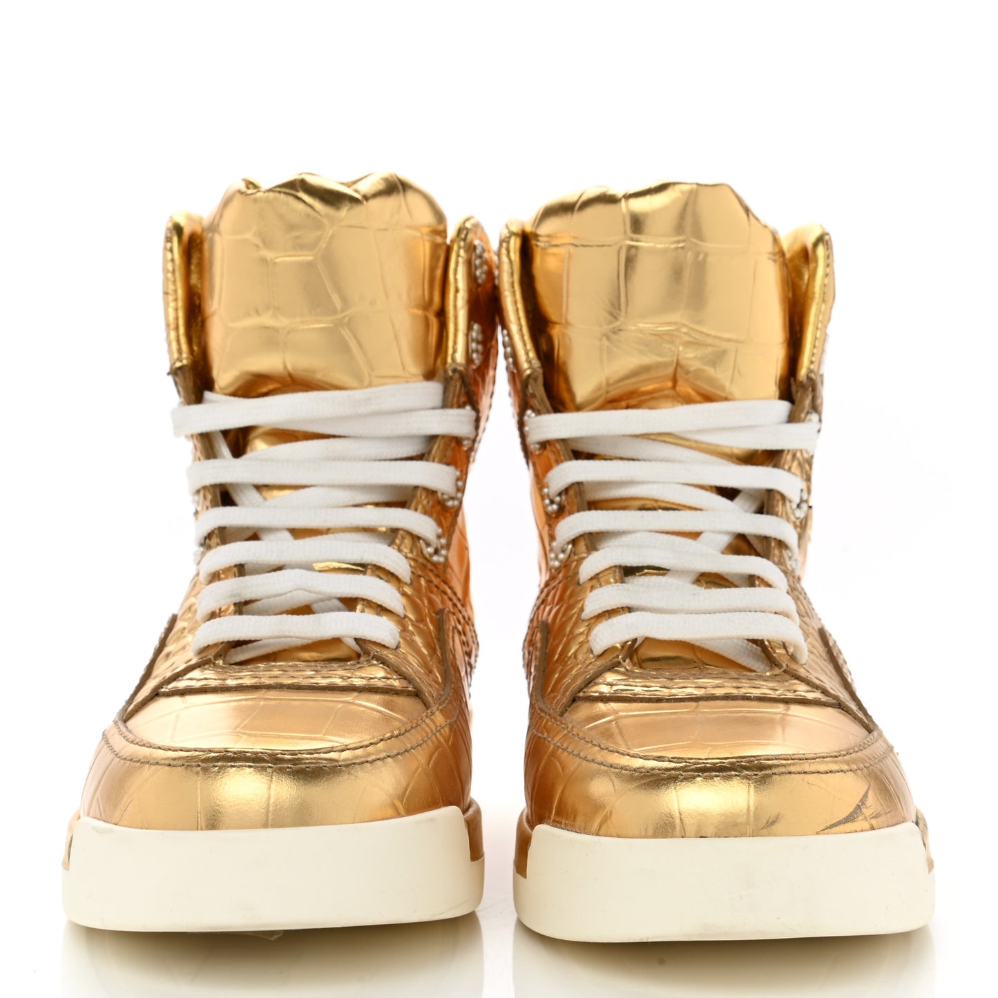 Metallic Calfskin Crocodile Embossed Cocodile High Top Sneakers 38 Gold