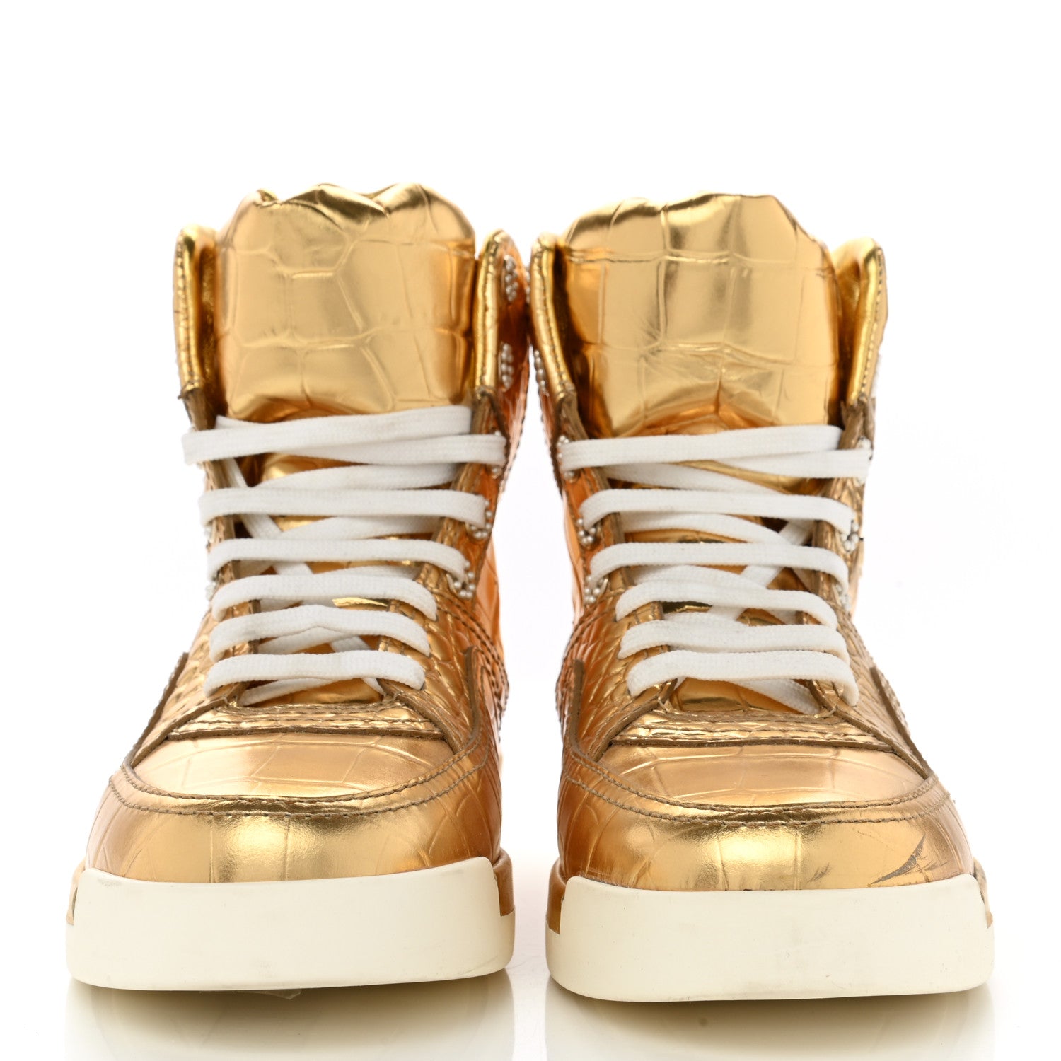 Chanel Metallic Calfskin Crocodile Embossed Cocodile High Top Sneakers 38 Gold 2 of 9