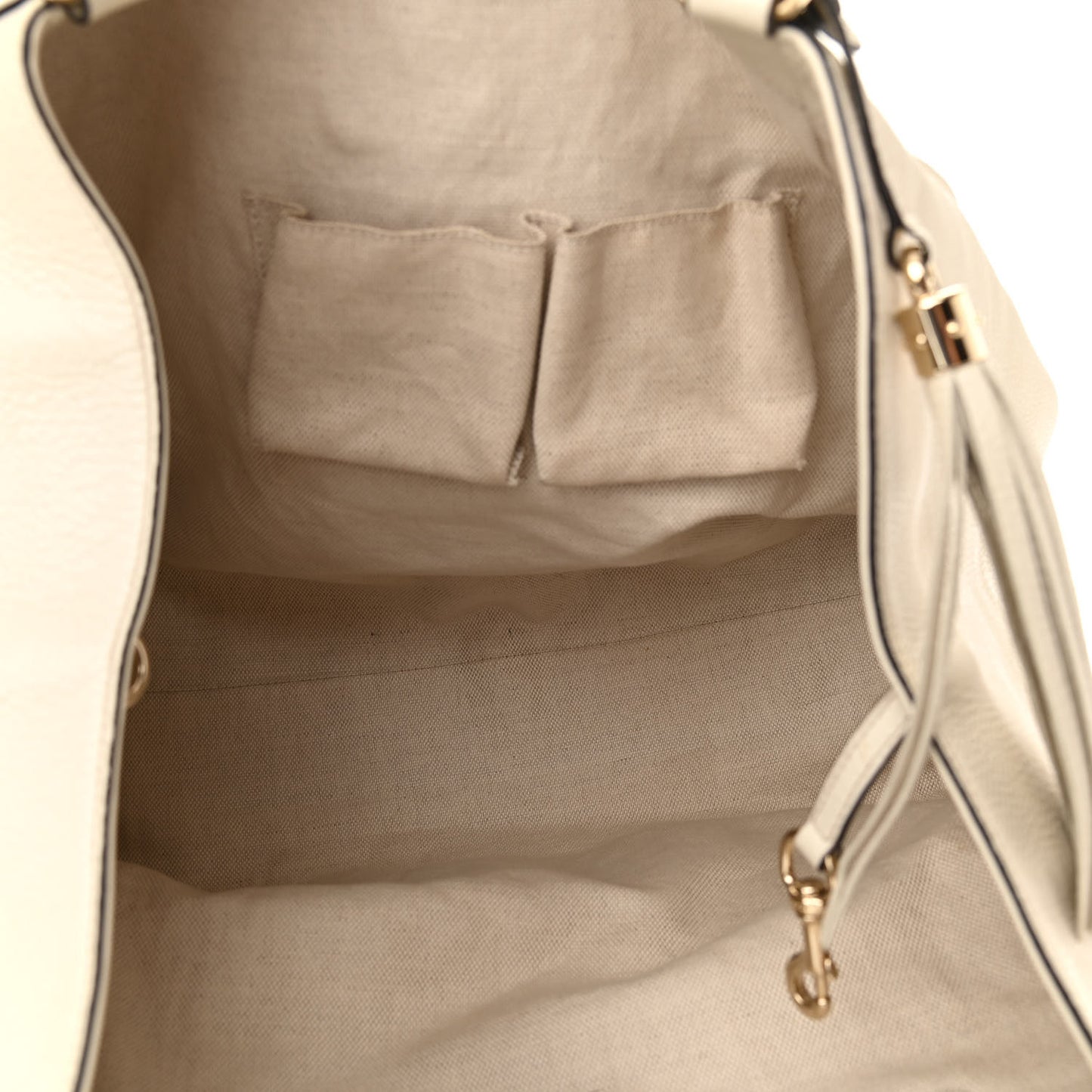 Pebbled Calfskin Large Soho Shoulder Bag Off White