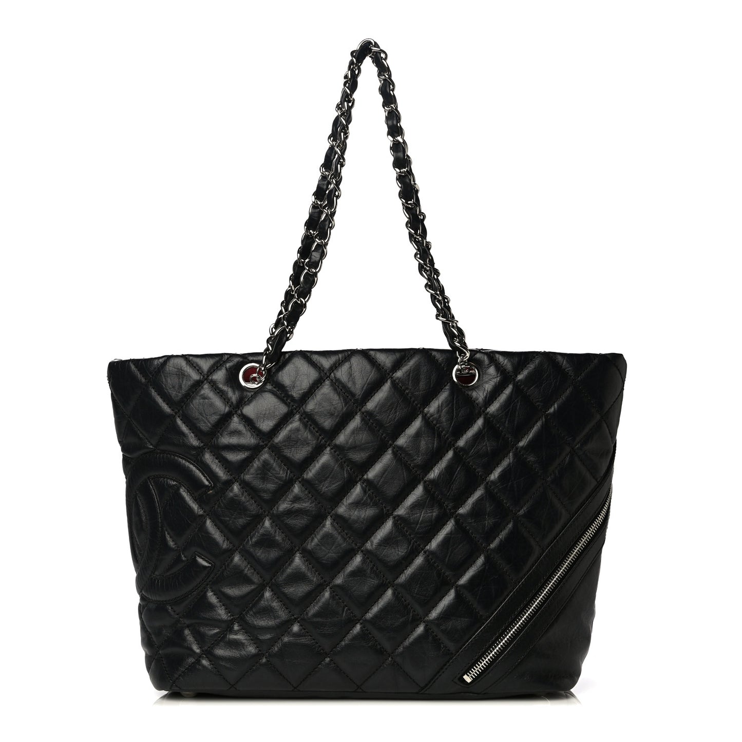 Aged Calfskin Quilted Large Cotton Club Tote Black