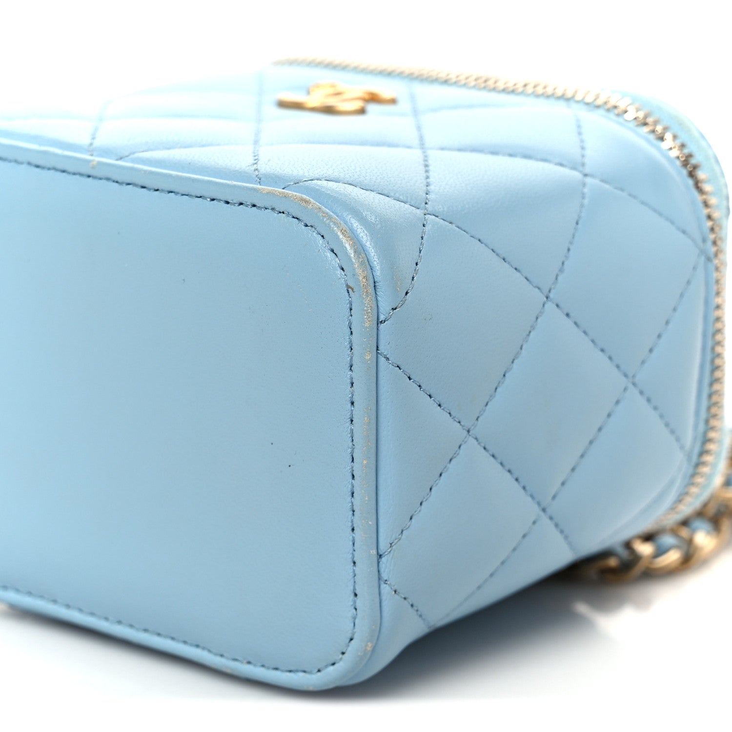 Chanel Lambskin Quilted Pearl Crush Mini Vanity Case With Chain Light Blue 11 of 11