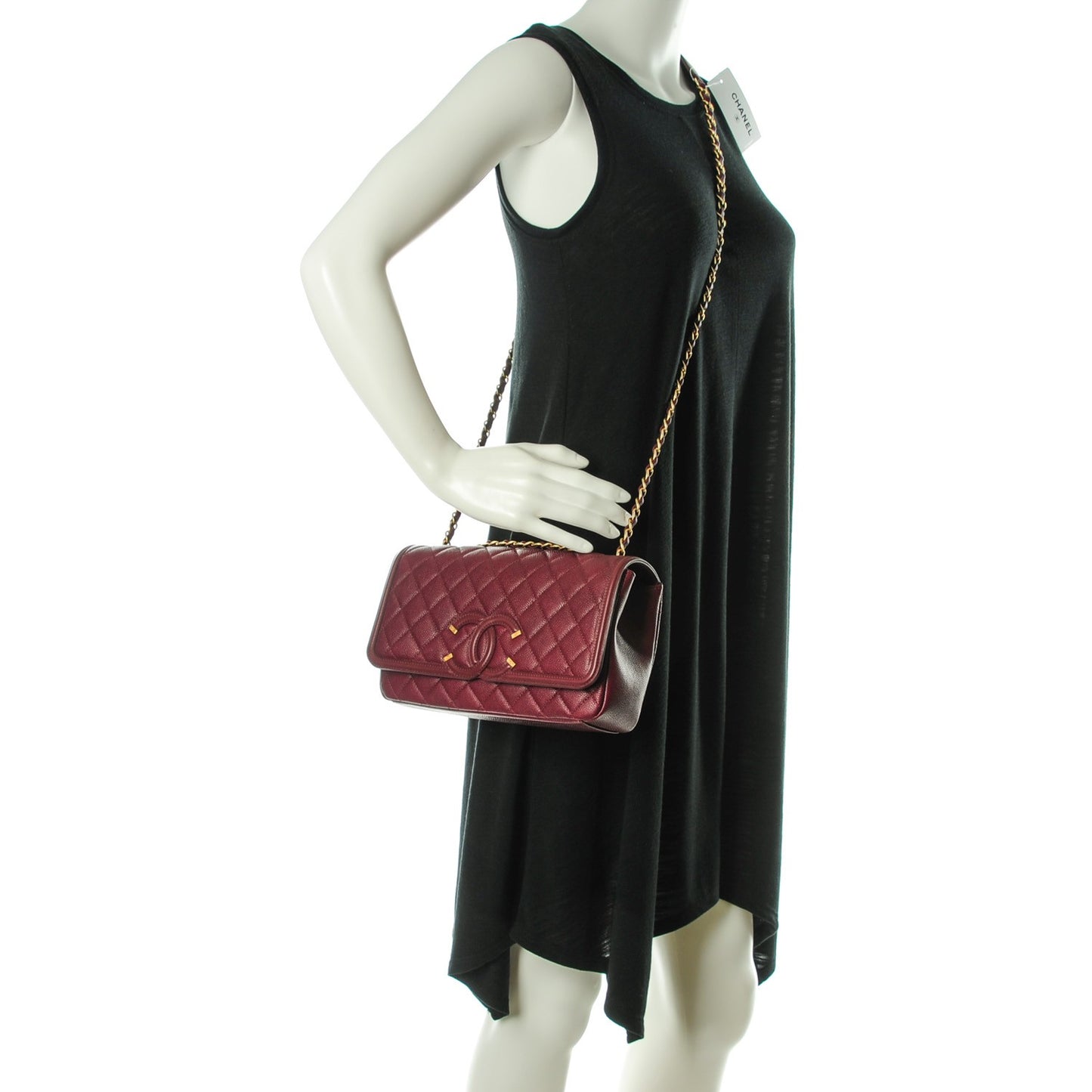 Caviar Quilted Medium CC Filigree Flap Burgundy