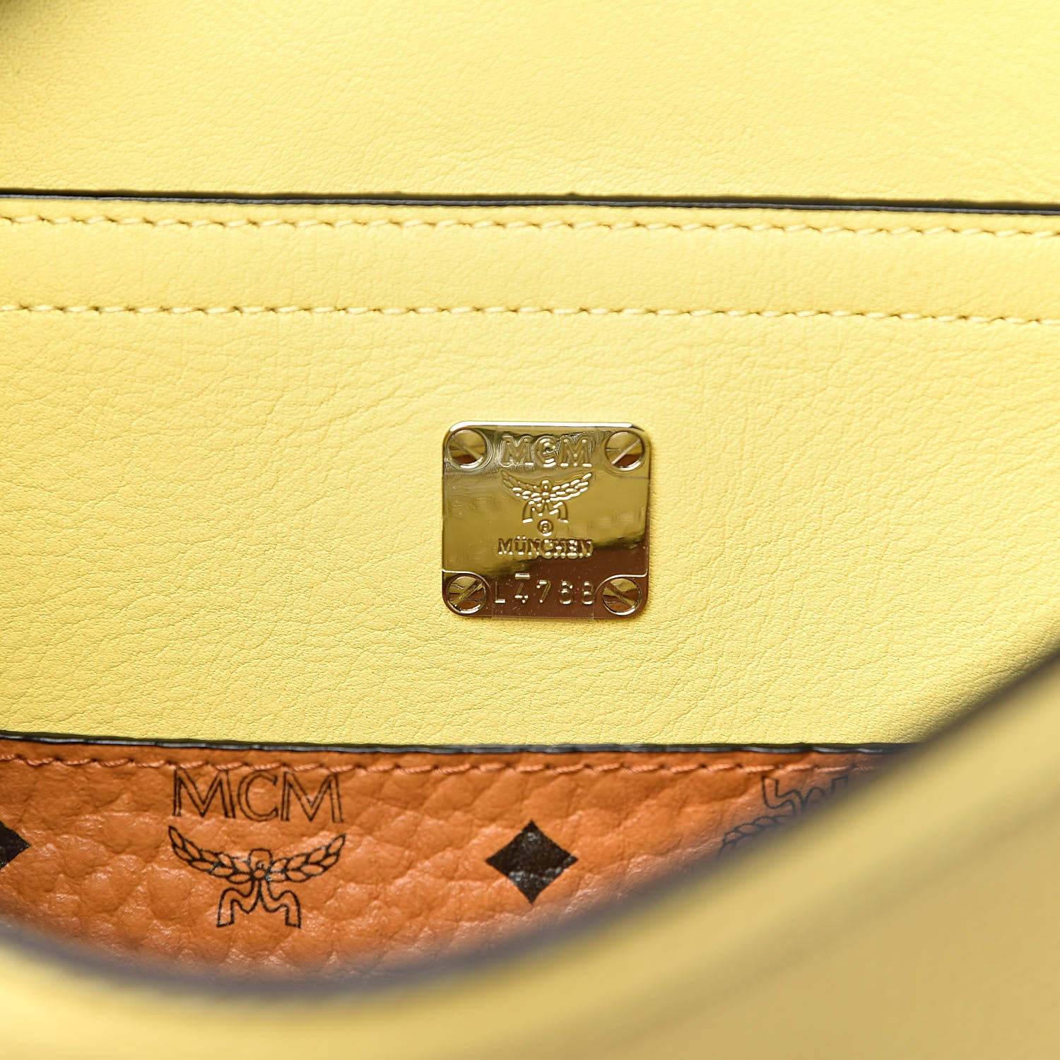 MCM Grained Calfskin Crossbody Hobo Yellow 6 of 9