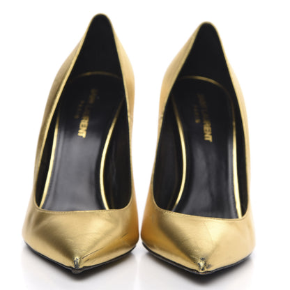Saint Laurent Calfskin Opyum 100 Pumps 39 Gold 2 of 11
