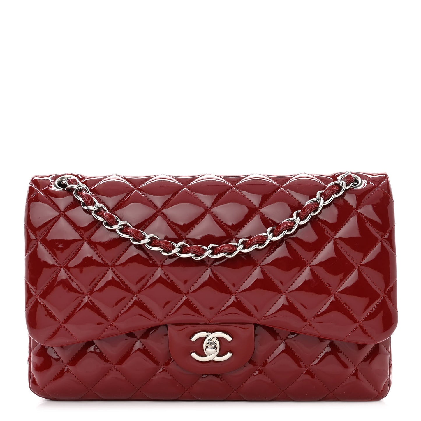 Patent Calfskin Quilted Jumbo Double Flap Red