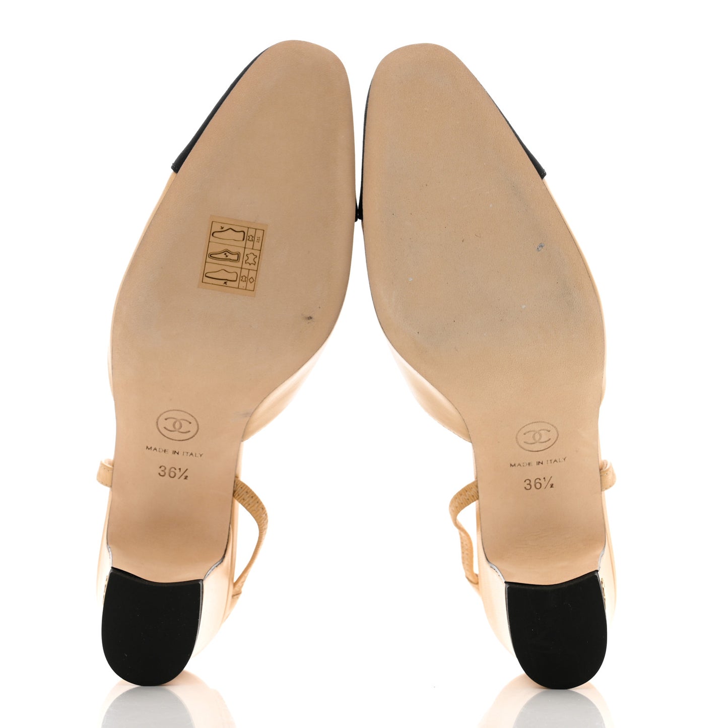 Lambskin Grosgrain Cap Toe CC Slingback Pumps 36.5 Beige Black