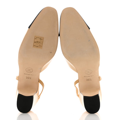Chanel Lambskin Grosgrain Cap Toe CC Slingback Pumps 36.5 Beige Black 5 of 9