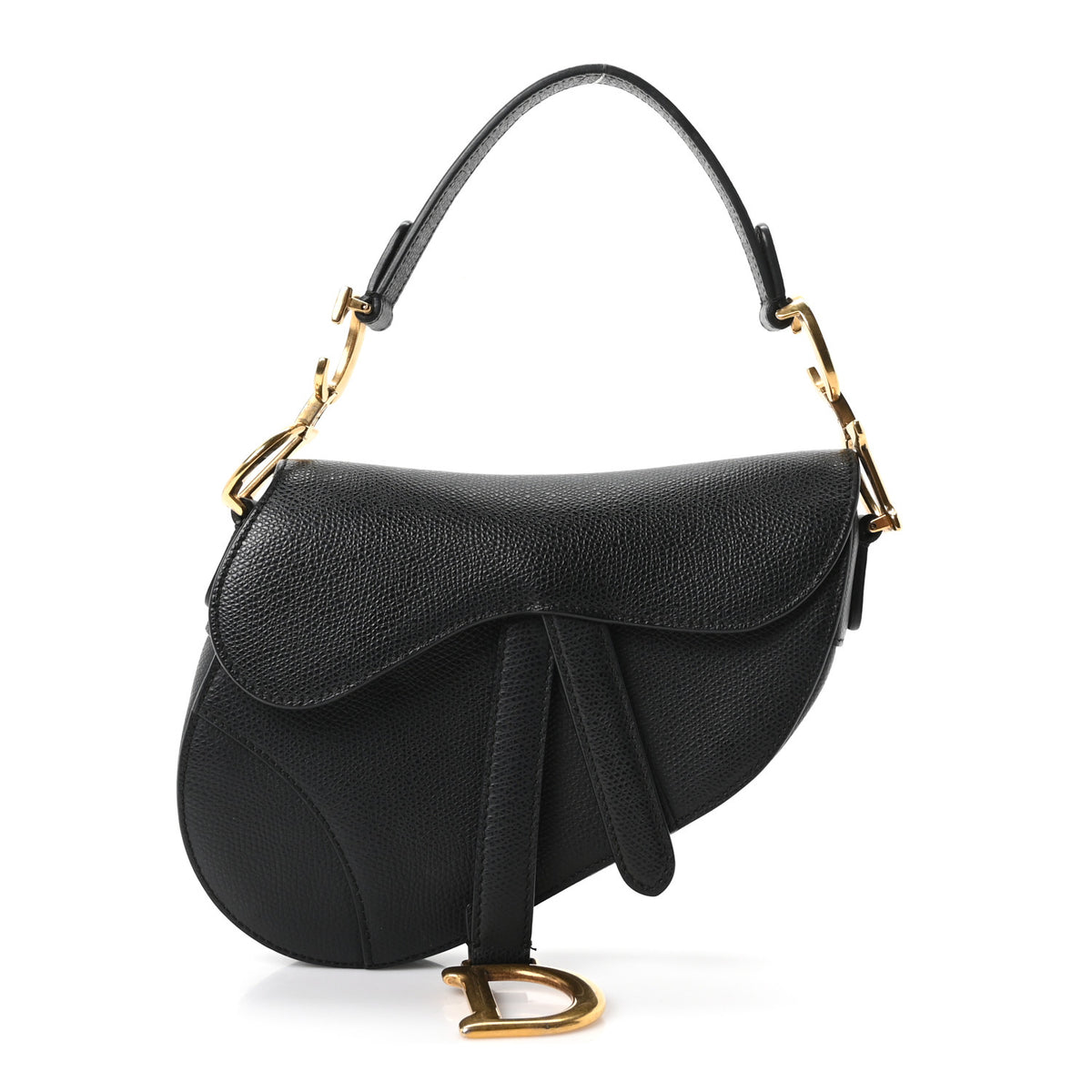 Grained Calfskin Mini Saddle Bag Black