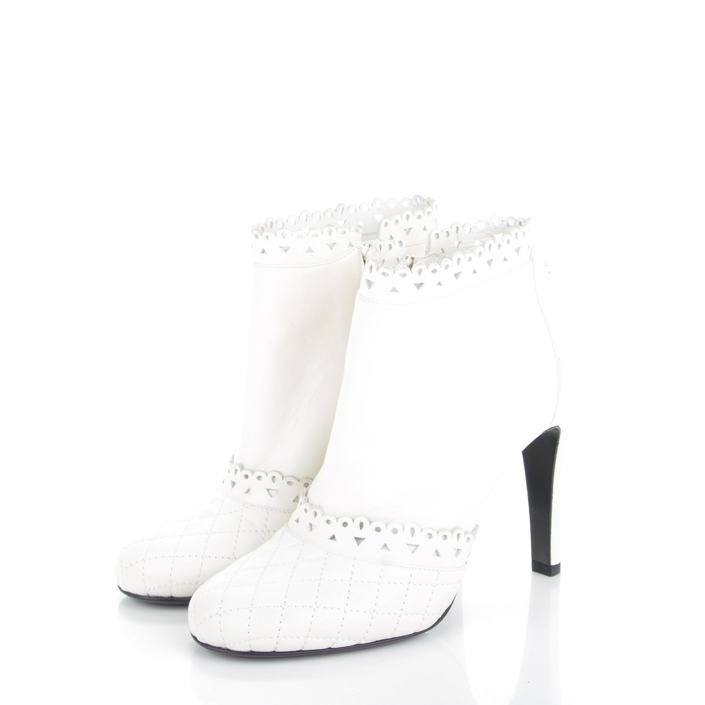 Calfskin Lace Quilted Ankle Boots 36.5 White
