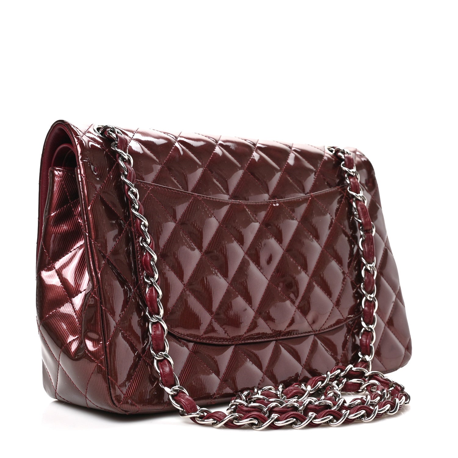 Chanel Striated Patent Quilted Jumbo Double Flap Burgundy 3 of 9