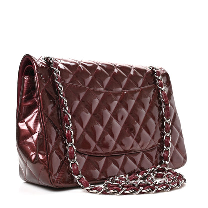 Chanel Striated Patent Quilted Jumbo Double Flap Burgundy 3 of 9