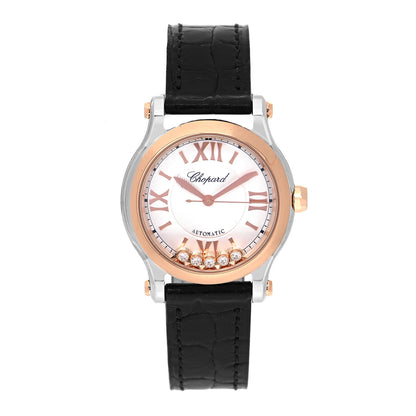 Chopard Stainless Steel 18K Rose Gold Alligator 5 Diamond 36mm Happy Sport Automatic Watch 1 of 5