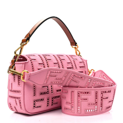 Fendi Canvas Cuoio Agata FF Ajour Embroidered Baguette Ciclamino Cuoio 2 of 6