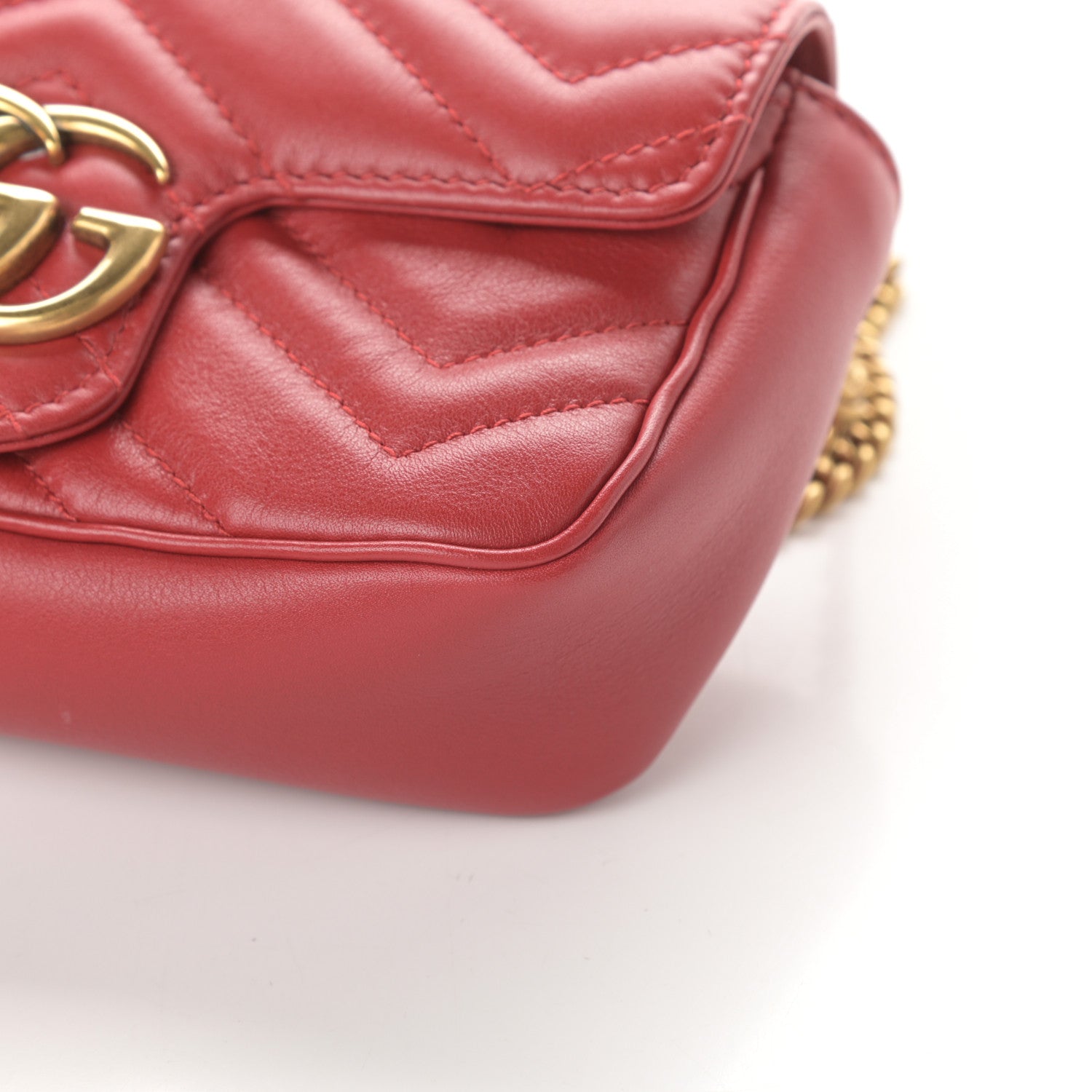 Gucci Calfskin Matelasse Super Mini GG Marmont Shoulder Bag Hibiscus Red 9 of 9