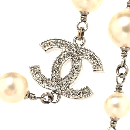 Chanel Graduated Pearl Crystal CC Long Necklace Silver 5 of 7
