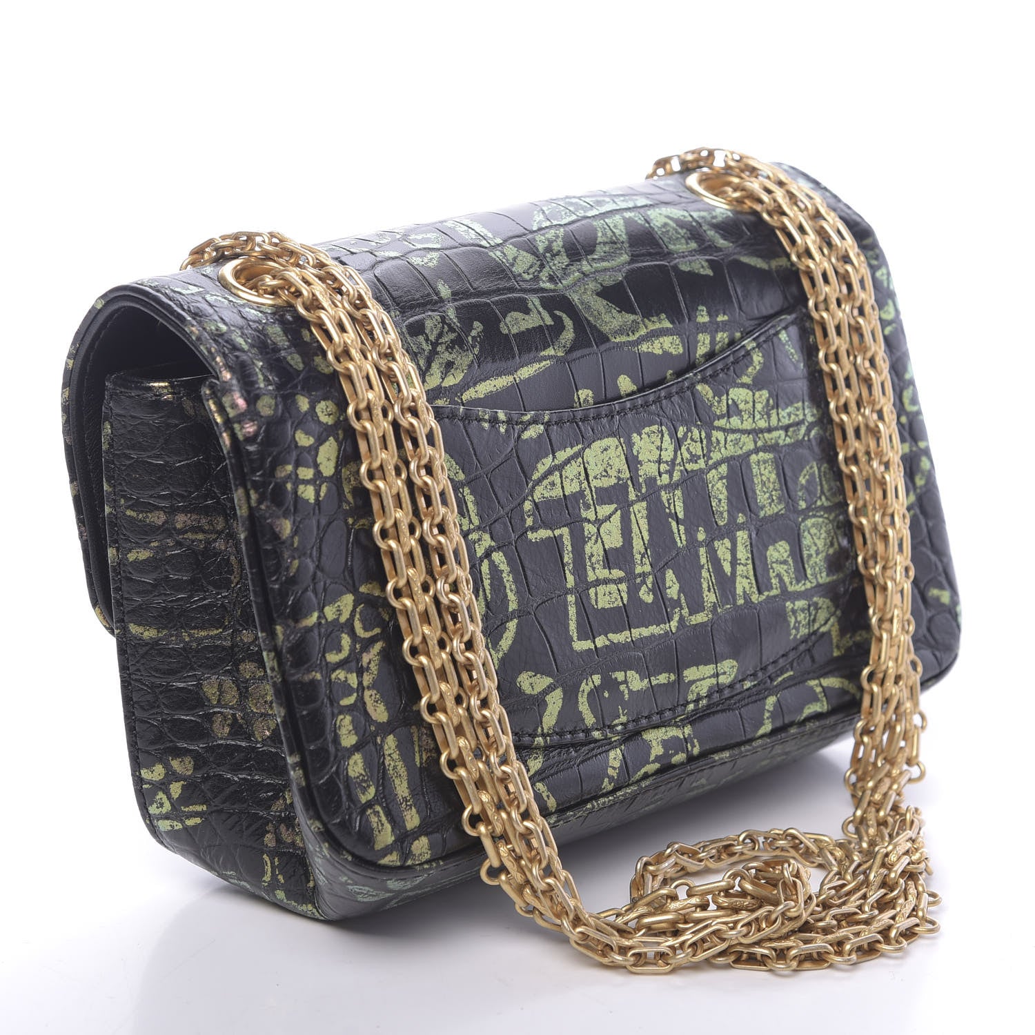 Chanel Calfskin Crocodile Embossed Graffiti 2.55 Mini Cocodile Reissue Flap Black Pink 3 of 10