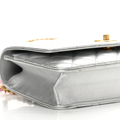 Chanel Metallic Calfskin Quilted Top Handle Wallet on Chain WOC Silver 10 of 14