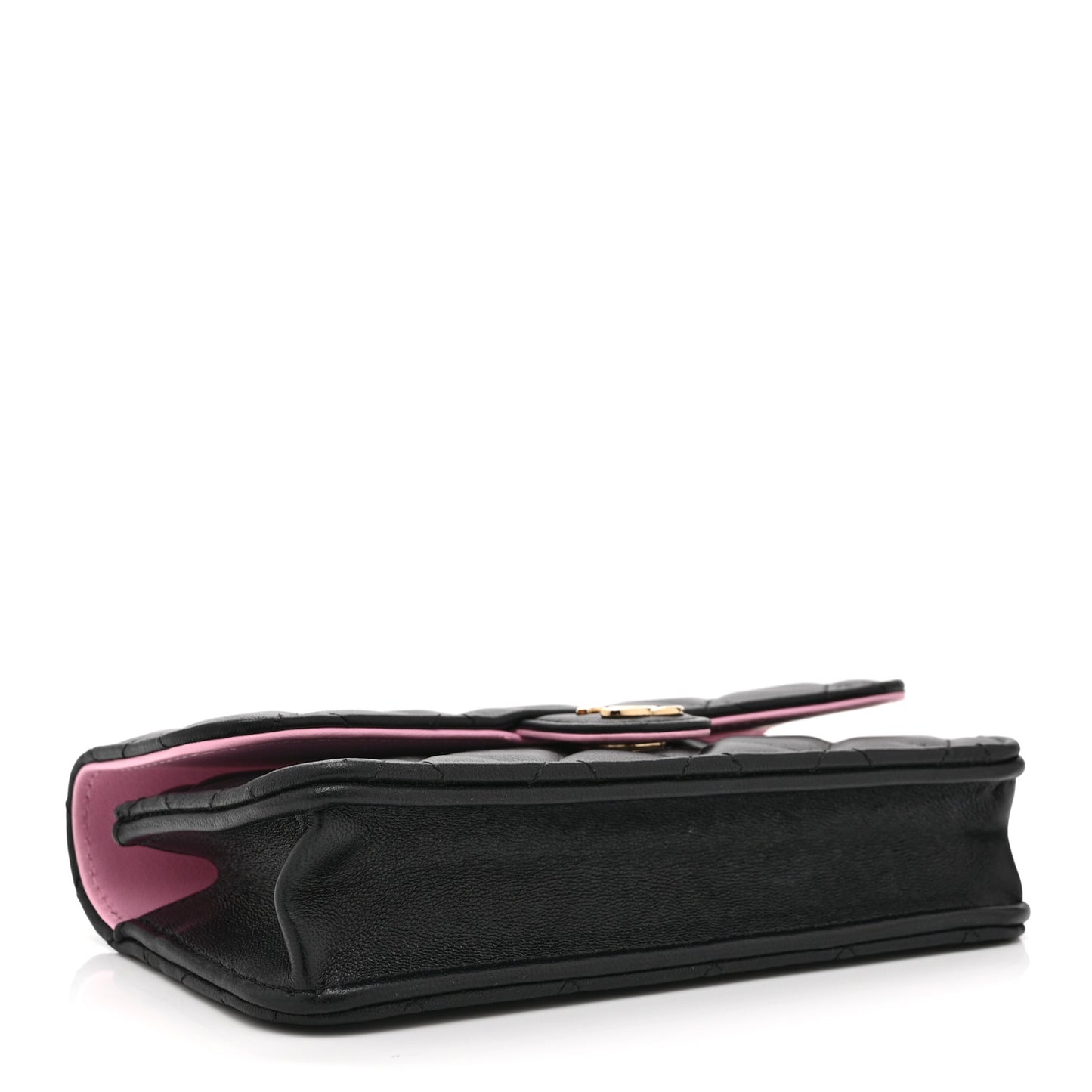 Lambskin Quilted Flap Phone Holder With Chain Black Lilac