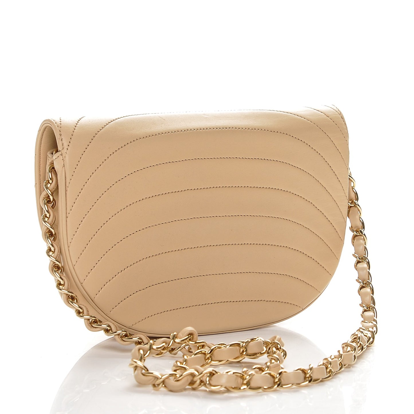 Lambskin Quilted Small Medallion Single Flap Beige