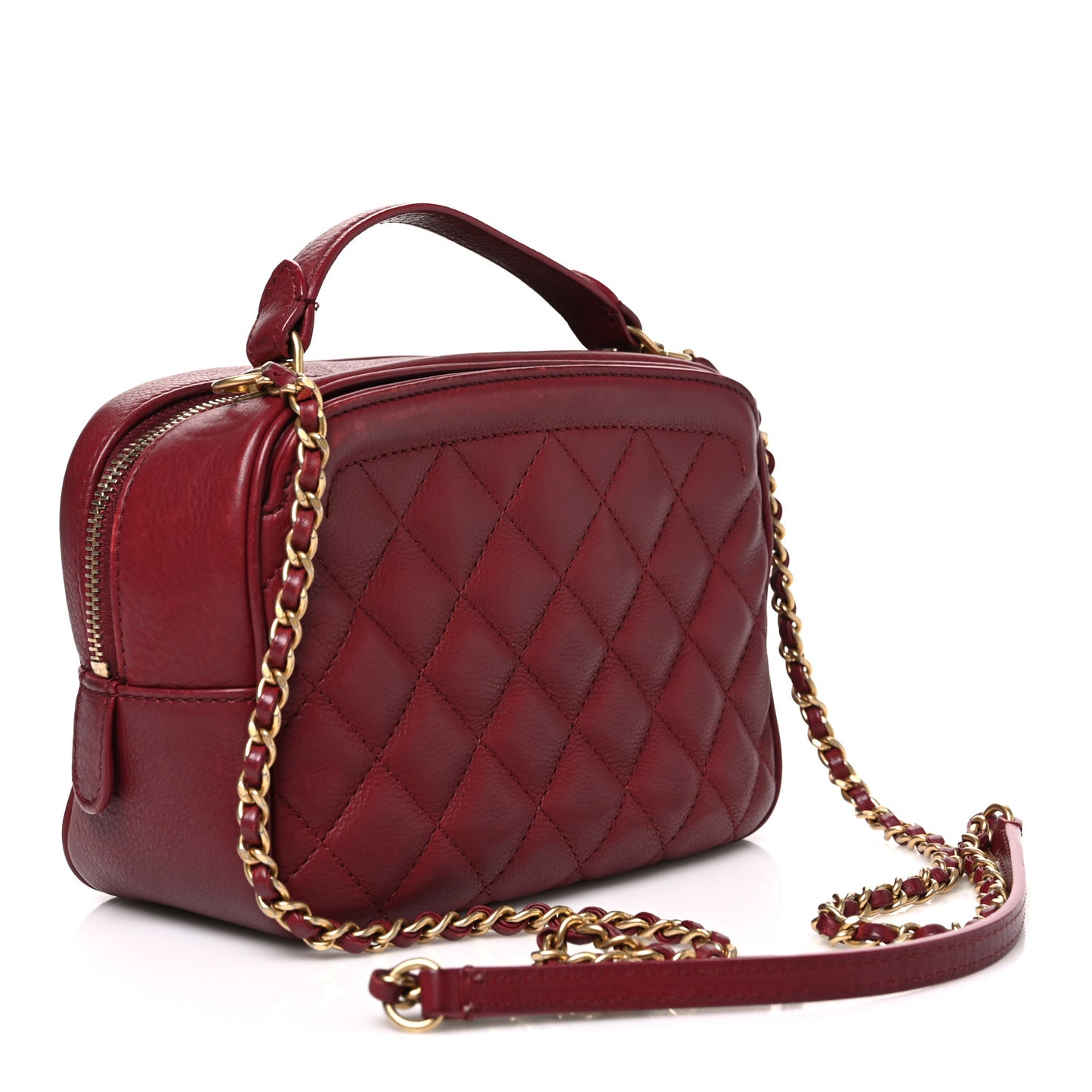 Calfskin Quilted CC Small Vanity Case Dark Red