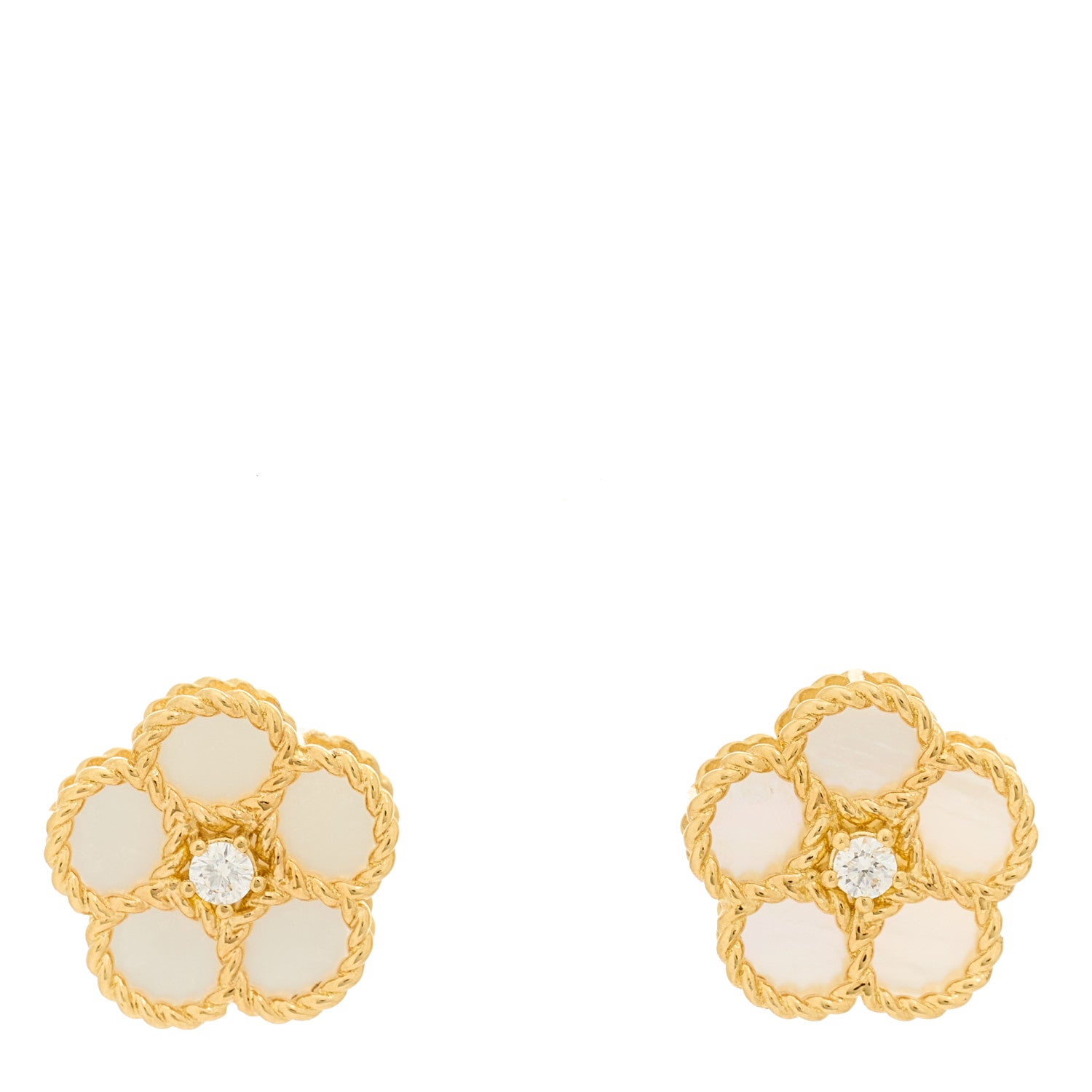 Roberto Coin 18K Yellow Gold Diamond Mother of Pearl Daisy Earrings 1 of 4