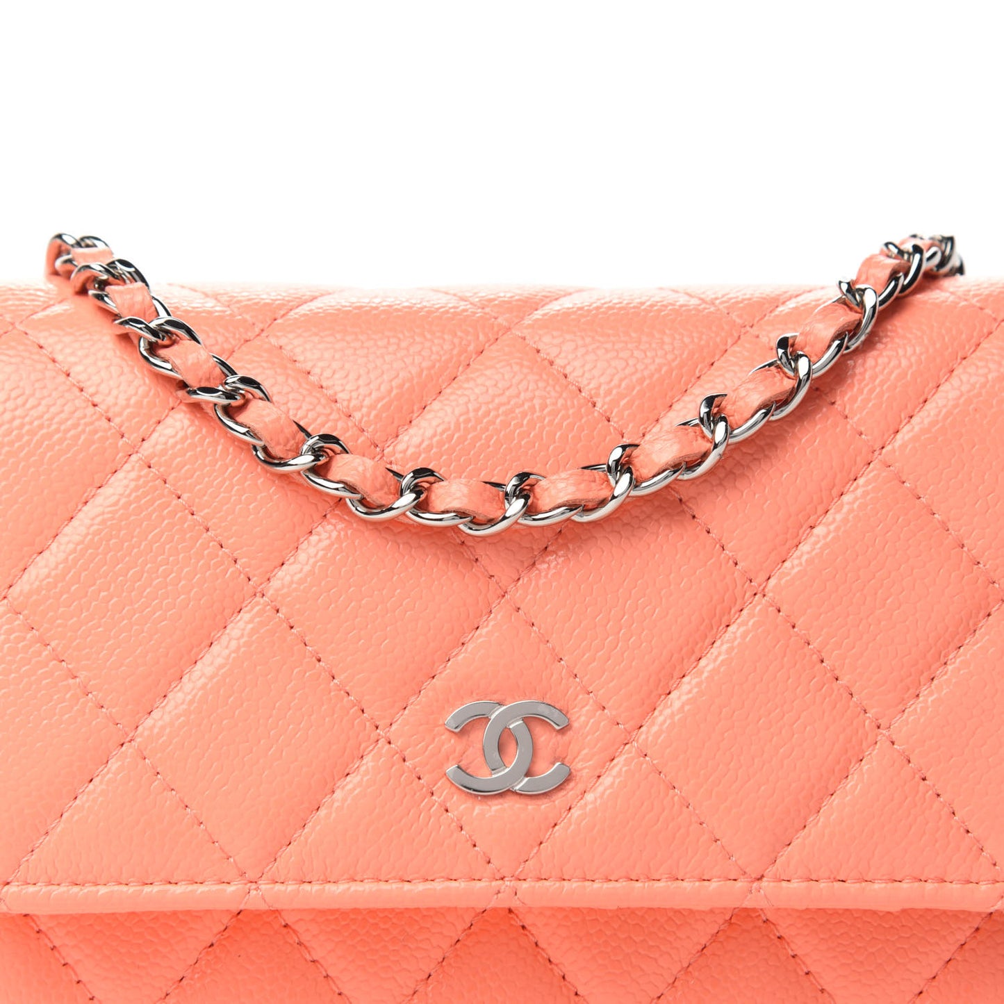 Caviar Quilted Mini Wallet On Chain WOC Coral