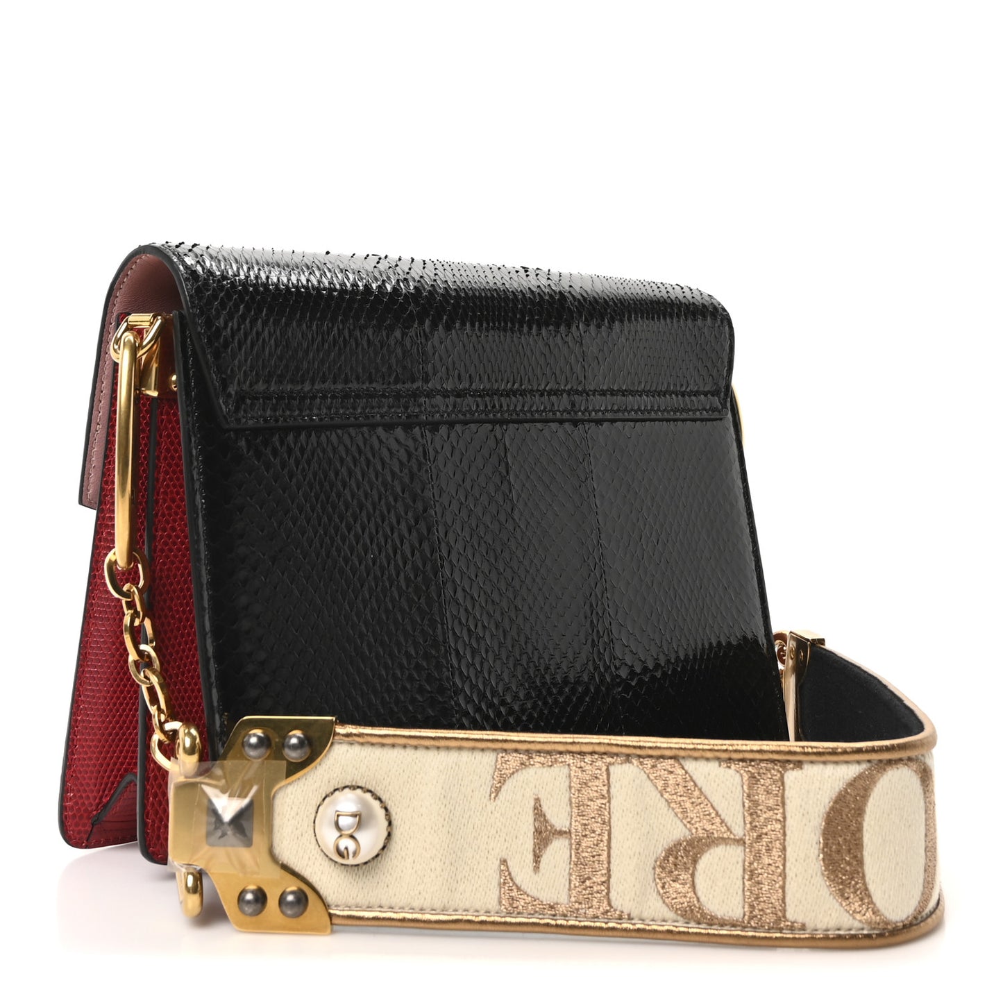 Snakeskin Calfskin Lucia Amore Shoulder Bag Black