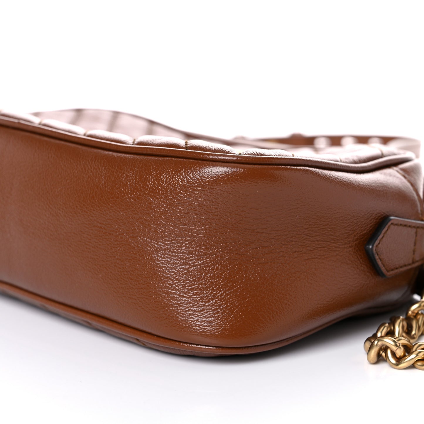Glazed Calfskin Matelasse Diagonal Small GG Marmont Chain Shoulder Bag Cuir