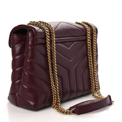 Saint Laurent Calfskin Y Quilted Monogram Small Loulou Chain Satchel Dark Legion Red 3 of 8