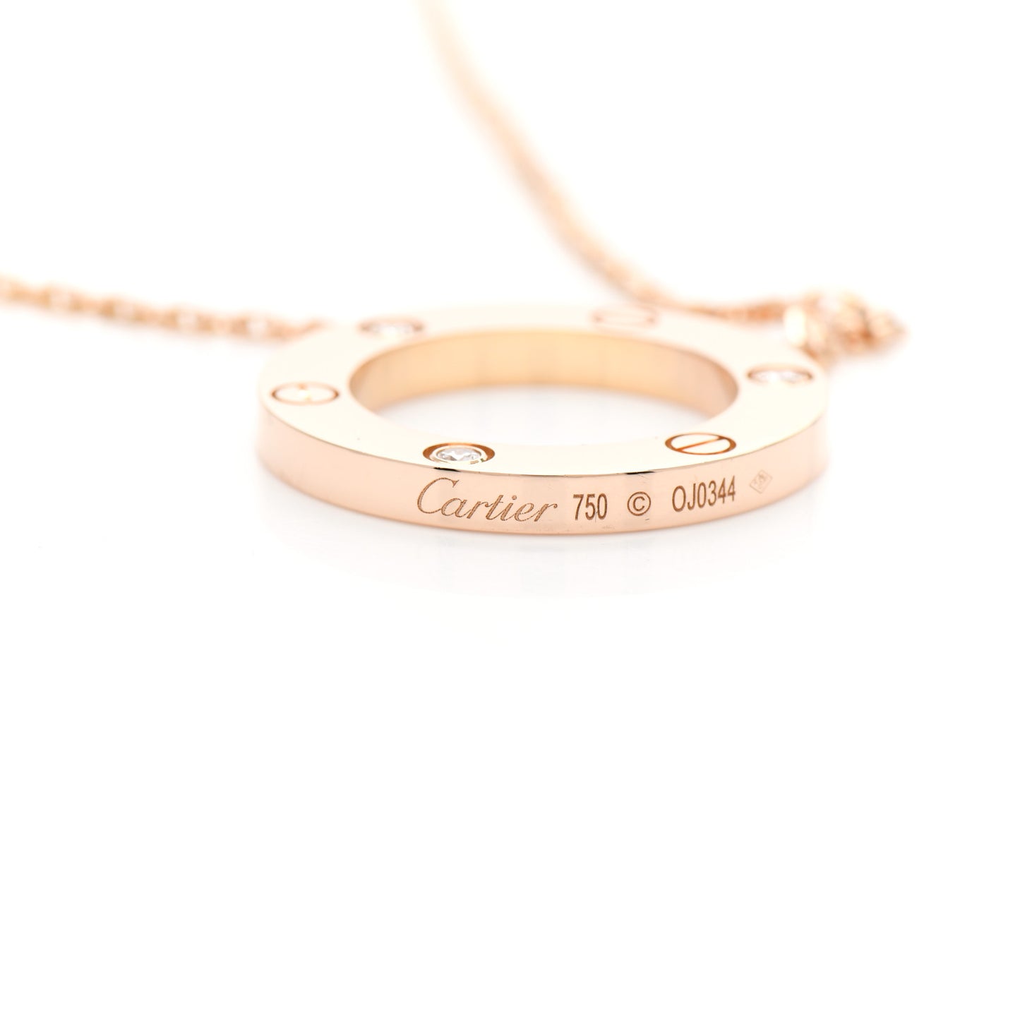 18K Pink Gold 3 Diamonds LOVE Pendant Necklace