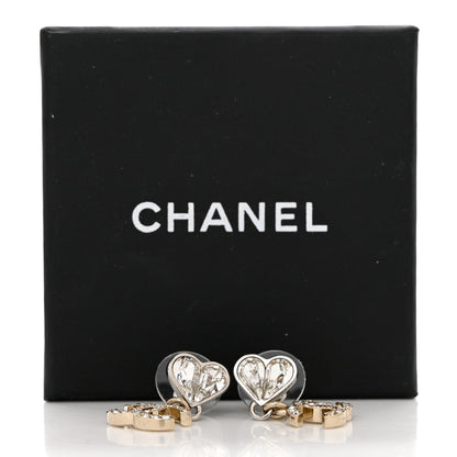 Chanel Crystal CC Heart Drop Earrings Gold Silver 5 of 5