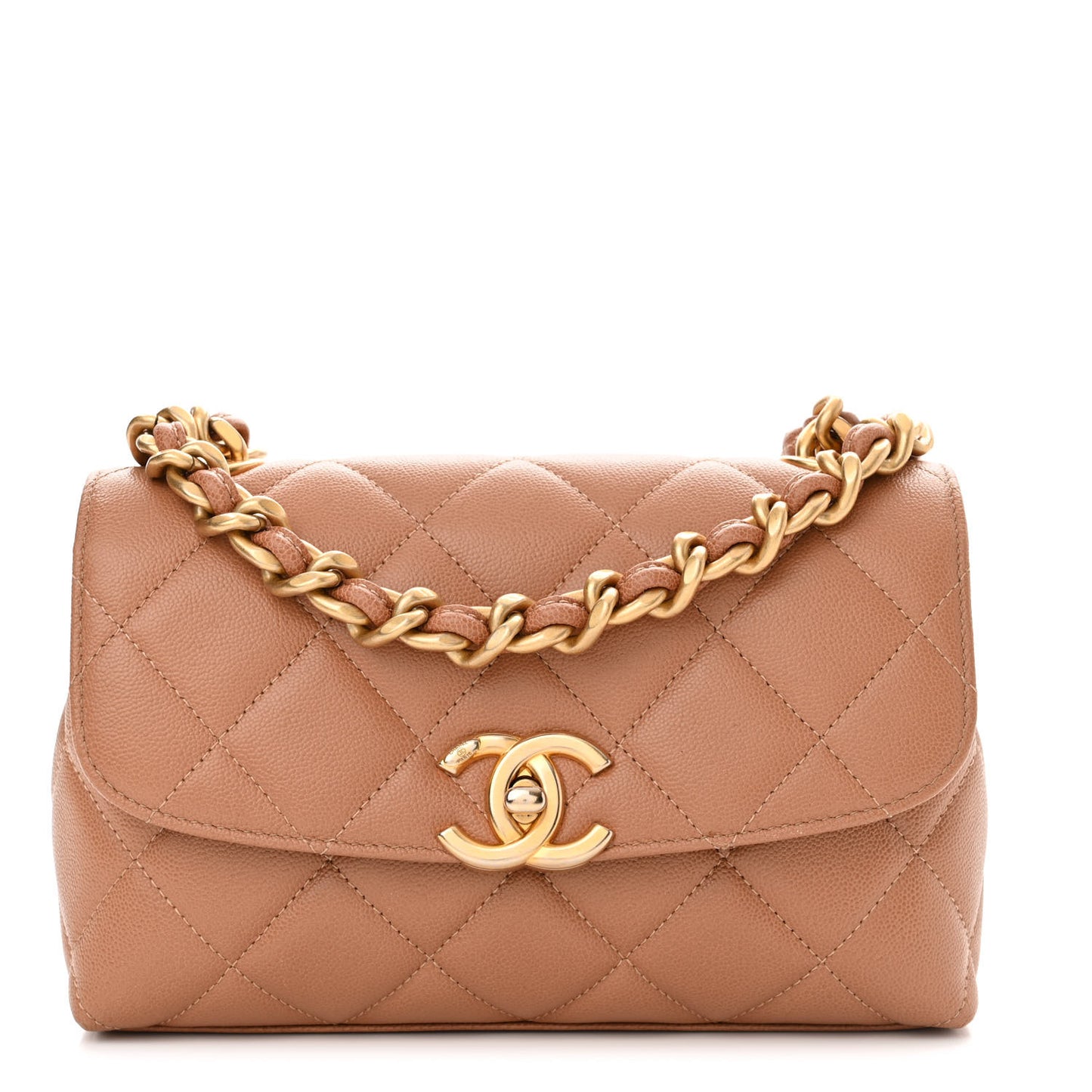 Caviar Quilted Small Flap Dark Beige