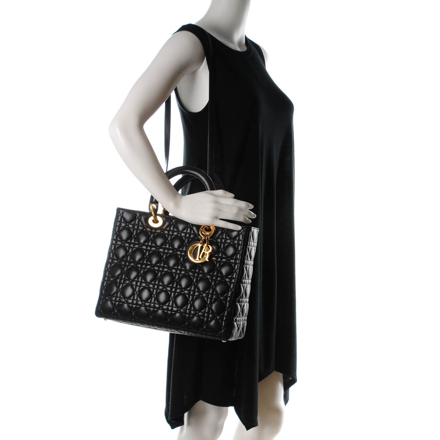 Vintage Lambskin Cannage Large Lady Dior Black