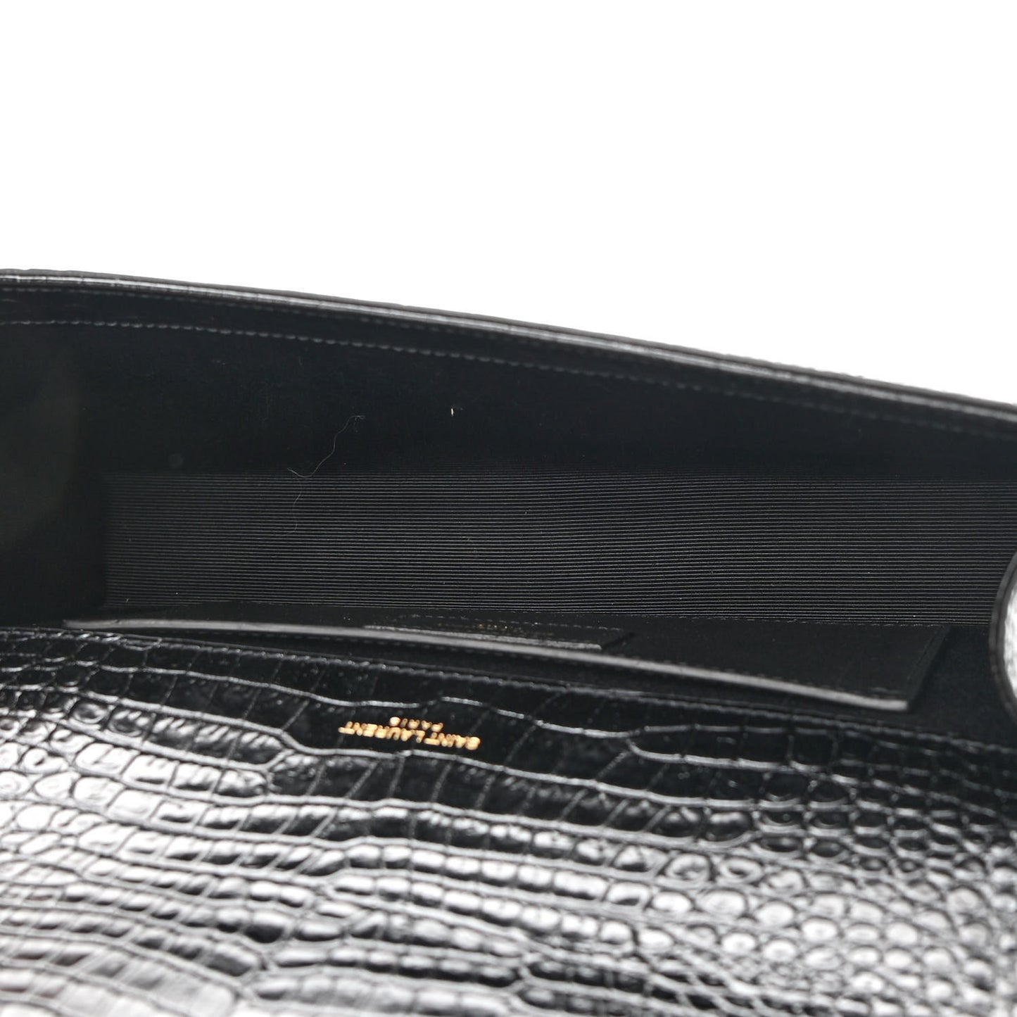 Calfskin Crocodile Embossed Classic Monogram Tassel Clutch Black