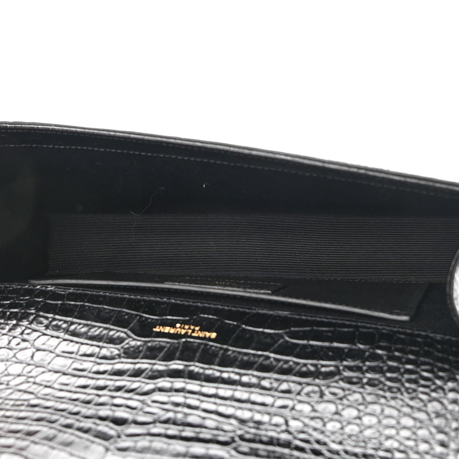 Saint Laurent Calfskin Crocodile Embossed Classic Monogram Tassel Clutch Black 4 of 8