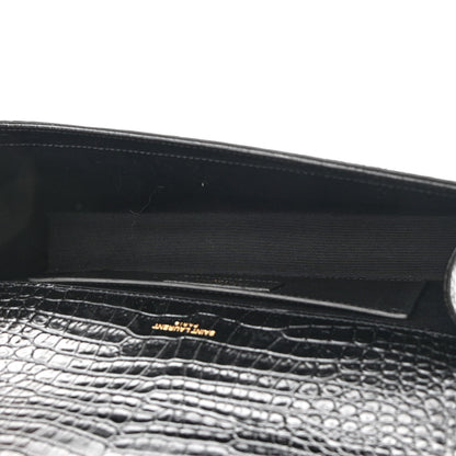 Saint Laurent Calfskin Crocodile Embossed Classic Monogram Tassel Clutch Black 4 of 8