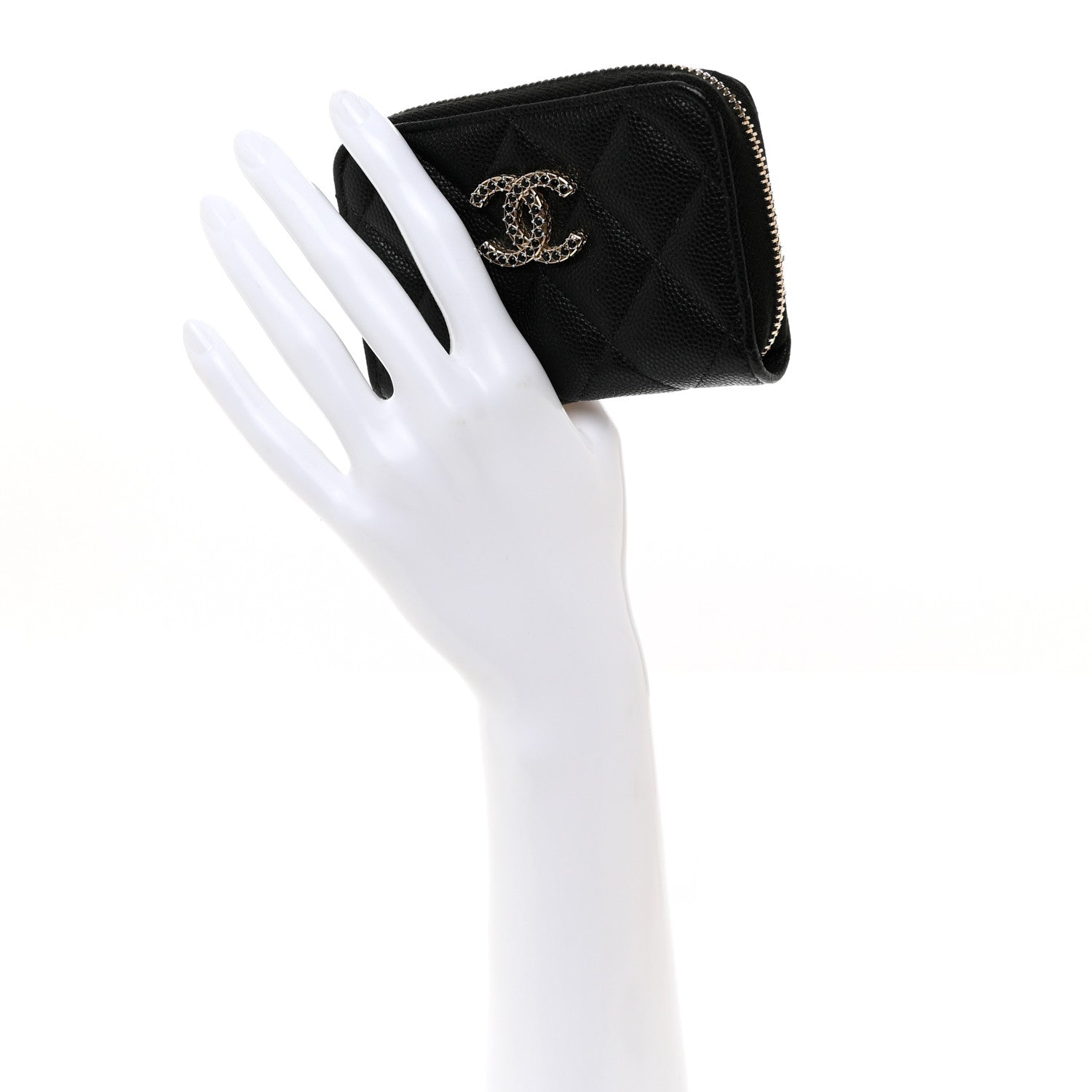Chanel Shiny Caviar Quilted Strass CC Zip Coin Purse Black 2 of 8