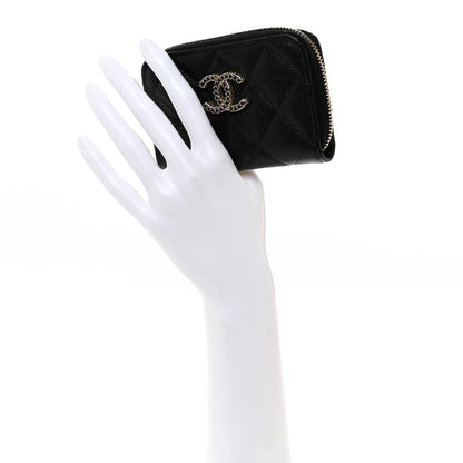 Chanel Shiny Caviar Quilted Strass CC Zip Coin Purse Black 2 of 8