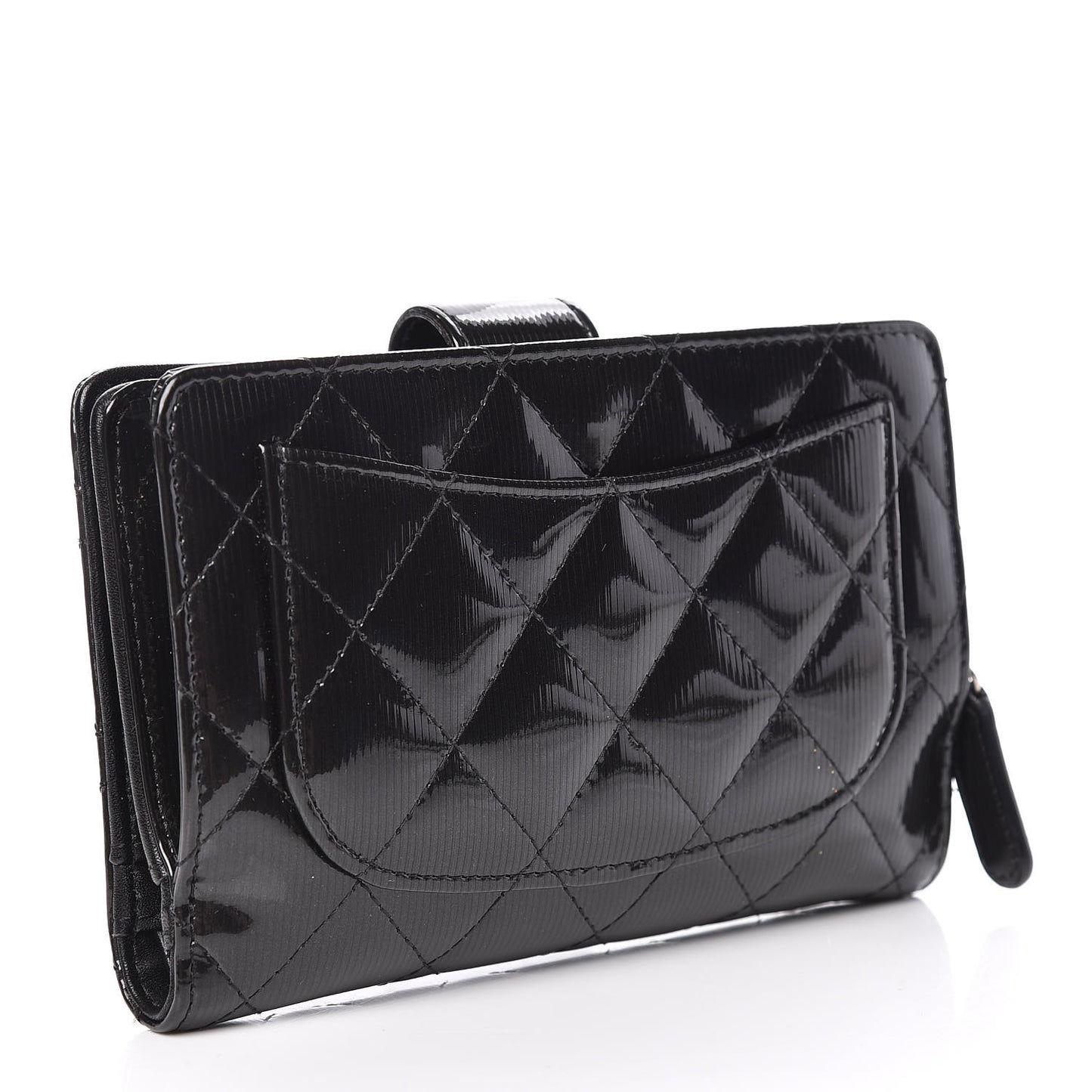 Striated Patent Quilted Zipped Pocket Wallet Grey